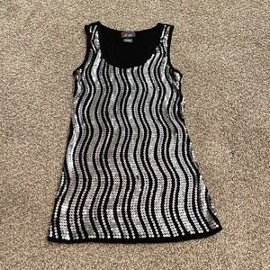 Vtg Dots Top Silver Sequin L Tank Y2K Glam Disco Festival Bratz Grunge Whimsical
